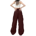 thumbnail image 4 of Cargo Pants for Girls Baggy Y2K Parachute Pants with Pockets Elastic Waist Wide Leg Casual Streetwear, M, 4 of 6