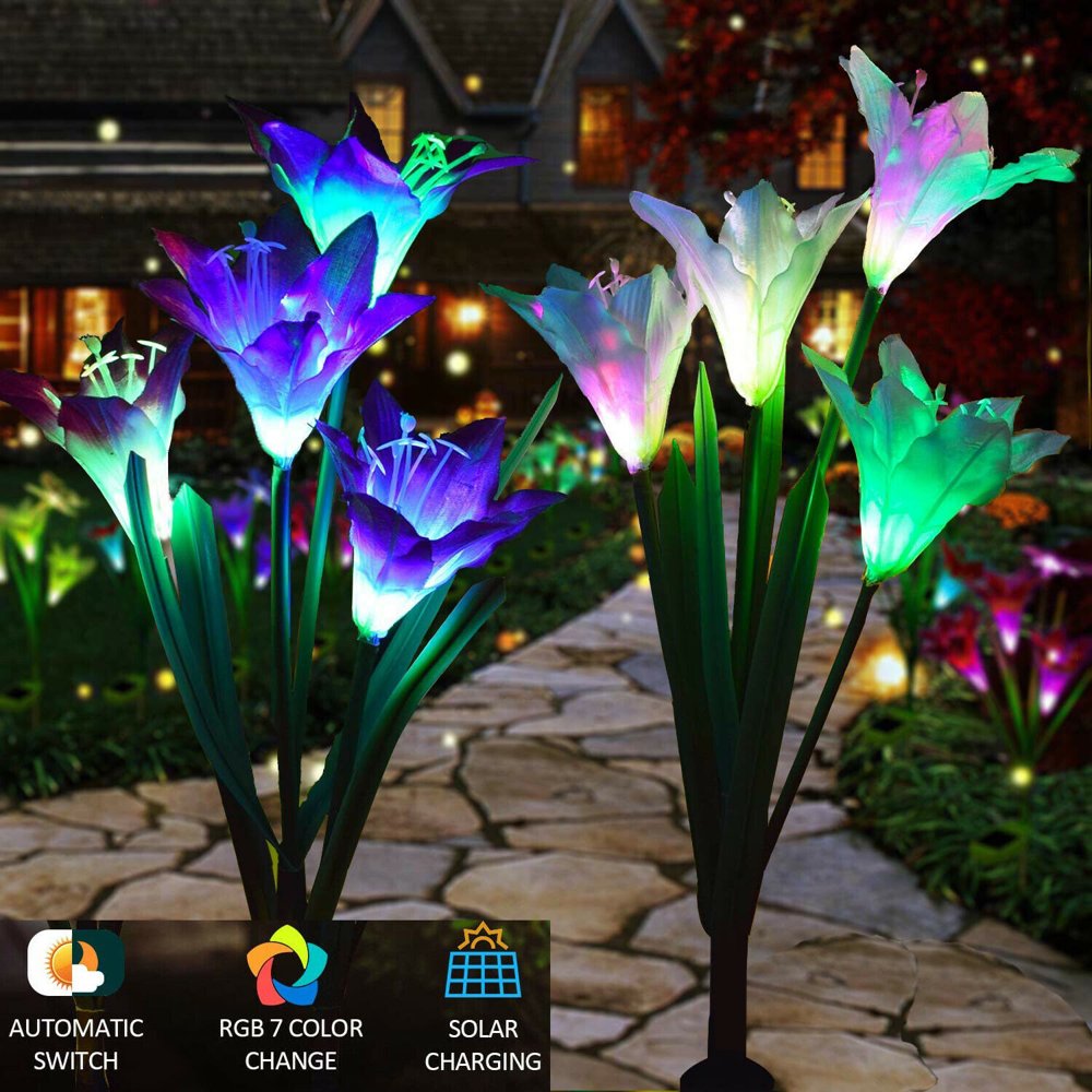 Elegant Choise Outdoor Solar Garden Stake Lights 2 Pack Solar Powered