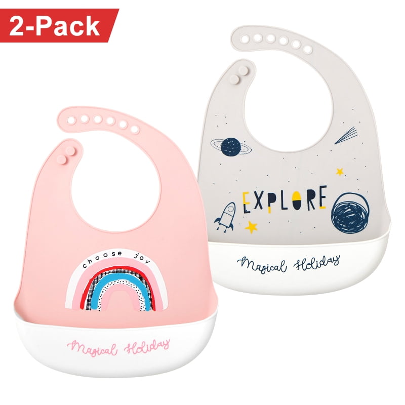 Blissbury Silicone Baby Bibs 2 Pack BPA Free Waterproof Adjustable Fit Bibs for Babies & Toddlers 