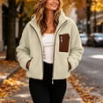 thumbnail image 6 of hoksml Women's Cropped Sherpa Fleece Jacket Full Zip Stand Collar with Contrast Pockets Teddy Coat for Daily Comfort, 6 of 9