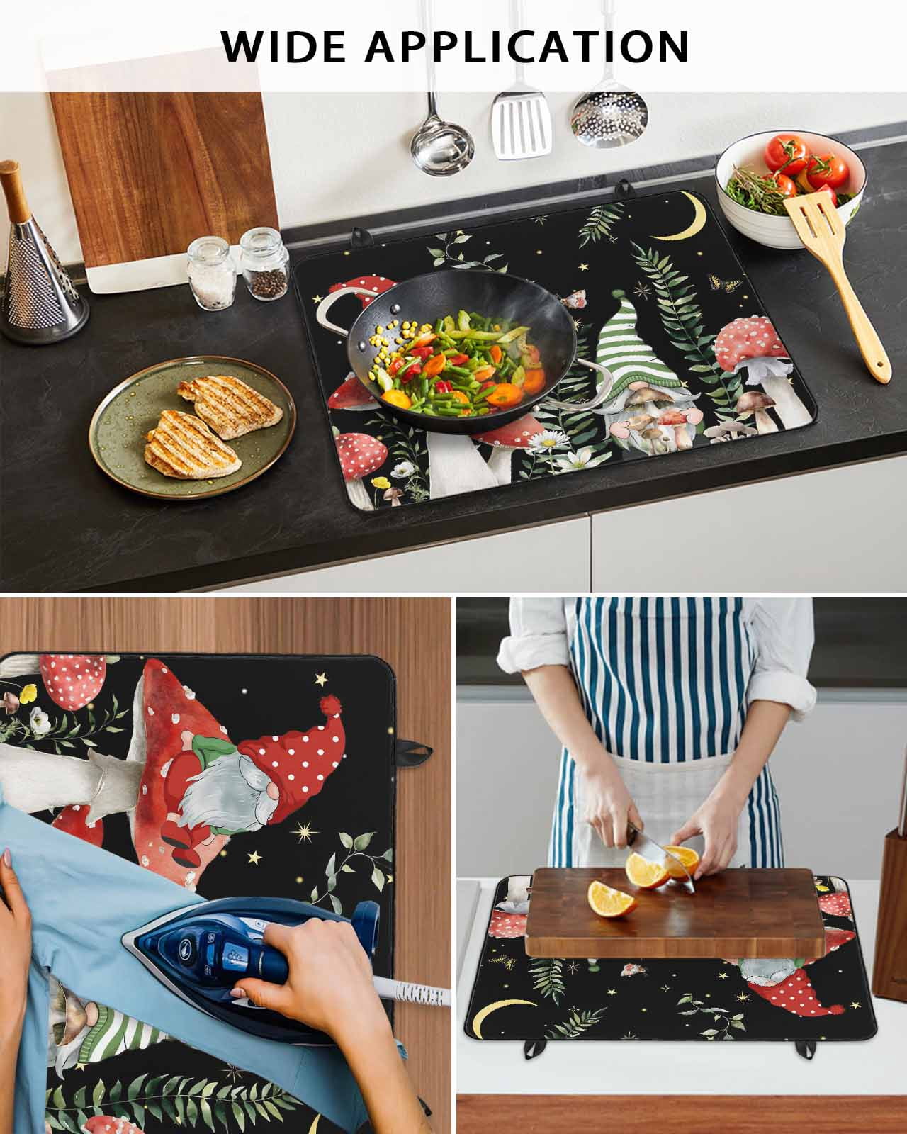 Large Induction Cooktop Protector Mat Mushroom Stove Top Covers for Electric Stove, Botanical Watercolor Gnomes Butterfly Leaf Plant Decorative Stove Burner Cover Mats, Glass Top Stove Cover