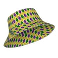 thumbnail image 2 of Gaeub Mardi Gras Purple Yellow Plaid Printed Double Sided Reflective Bucket Hat Foldable Sun Hat for Camping Hiking Fishing, 2 of 9