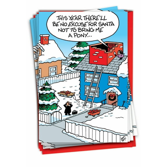 NobleWorks, No Excuse For Santa - 12 Funny Christmas Cards Boxed - Bulk Set, C7660XSG-B12x1
