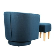 Lohoms Modern Wood Linen Fabric Sponge Solid Print Swivel Armchair with Ottoman and Footstool, Blue