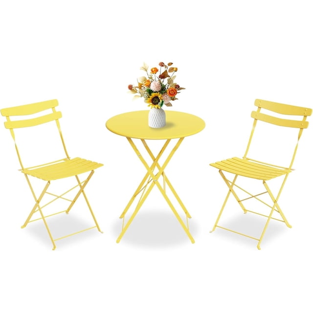 QinaQin Patio Bistro Set with Foldable Table and 2 Chairs, Powder Coated Metal Frame, 3Pcs
