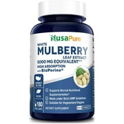 NusaPure 5,000mg White Mulberry Leaf Extract 180 Veggie Caps with Bioperine, a Vegetarian Dietary Supplement Promoting Adult Wellness, Better Health, and a Unisex Approach