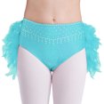 thumbnail image 4 of Lejafay Girls Glittery Rhinestones Dance Outfits One Shoulder Mock Neck Crop Top with Feather Briefs Dancewear Blue Green 6, 4 of 6
