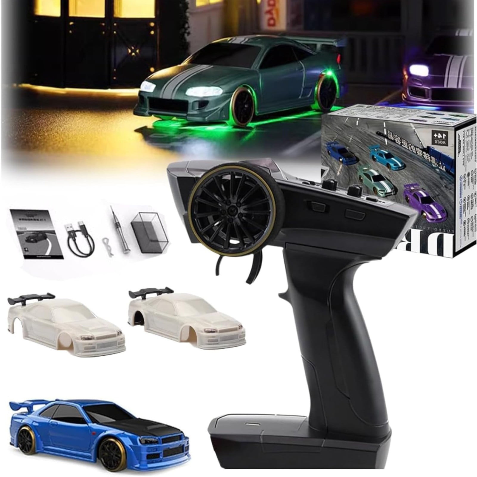 BJBSJSZ Drift RC Car with Gyro, Mini Slide Drift Rc Car, Rc Drift Car Remote Drift Car with Mini Lights System, Mini Drifty Boyz Mini with Underglow