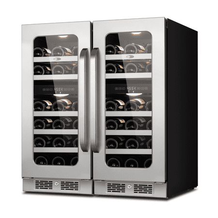 Whynter 30 Inch Dual Zone 58 Bottle Wine Fridge Cooler -Dual Zone 2 Pack Wine Fridge with Glass Door, Small Wine Refrigerator with 3 LED Light Built-in for Home Bar Kitchen