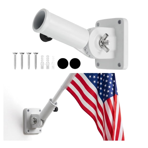 Renyuanyuan Flag Pole Holder, White, 1 inch, 2.87 x 2.52 x 6.42 in, Heavy Duty Aluminum, Adjustable, Multi-Position Wall Mount