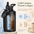 thumbnail image 5 of TINANA 64 oz Half Gallon Insulated Water Bottle with 3 Lids, Stainless Steel Wide Mouth Jug with Paracord Handle, Black, 5 of 6
