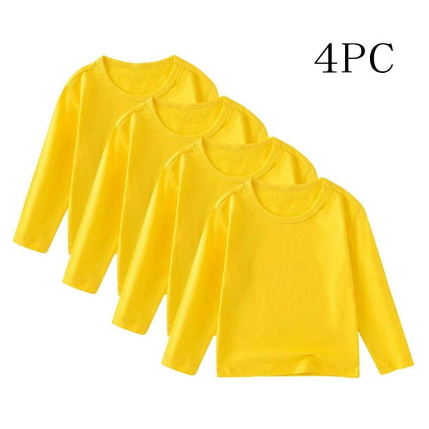 Blusas y camisas de manga larga con cuello redondo para niños pequeños, moda para niños, lindo color sólido, suave, top de manga larga, camiseta de cuello redondo, conjunto de cuatro piezas, top para