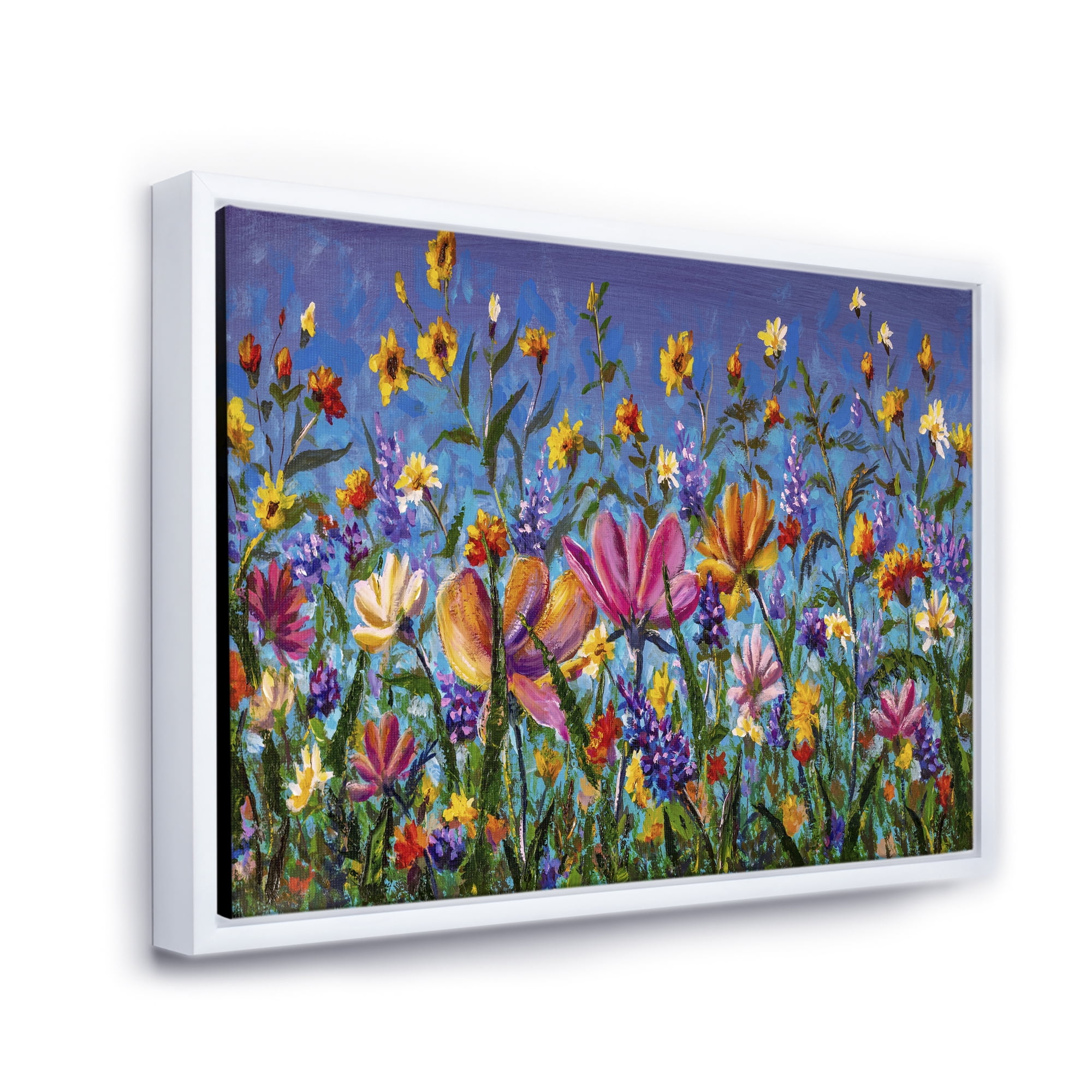 Designart 'Wildflowers and Daisies In Summer Garden Field I' Traditional Framed Canvas Wall Art Print