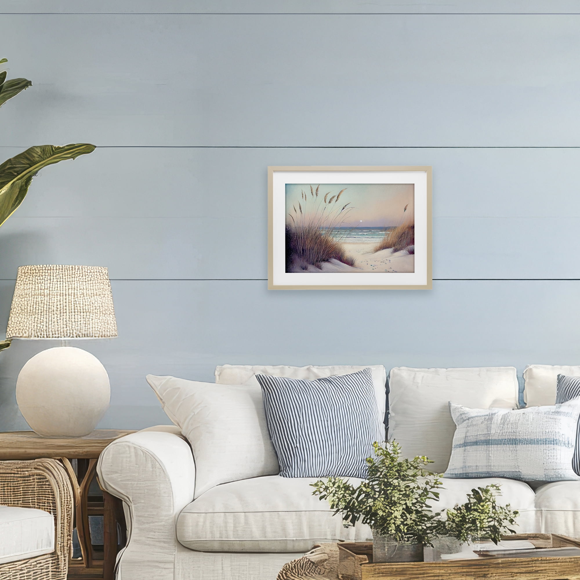 Euphoria Beach Dunes View Birch Framed Print Under Glass, design by Sasha