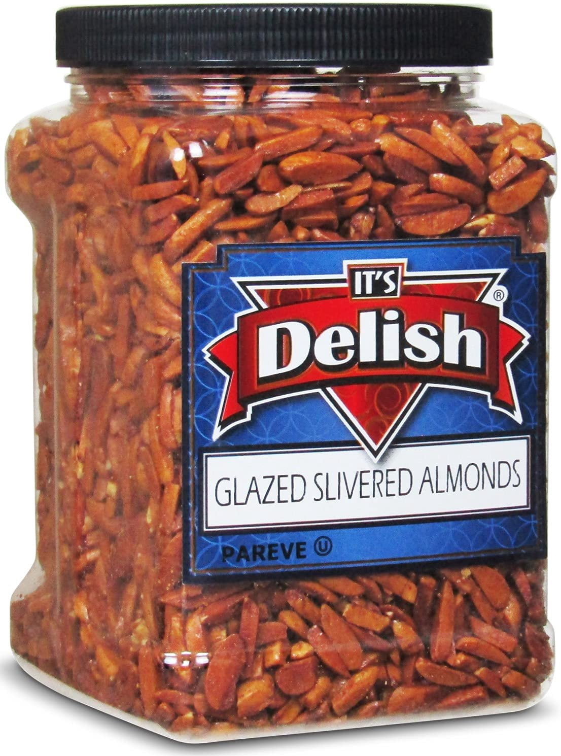 Gourmet Glazed Silvered Almonds by Its Delish, 36 Oz Jumbo Reusable Container Jar  Vegan, Kosher, Non-GMO, No Artificial Flavors  Healthy Protein-Packed Candied Nuts for Dessert, Ice Cream,...
