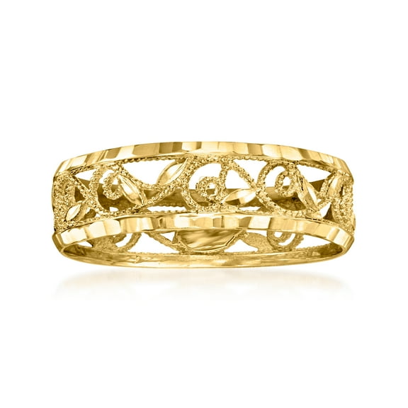 Ross-Simons Italian 18kt Yellow Gold Filigree Leaf Eternity-Style Ring, Women's, Adult