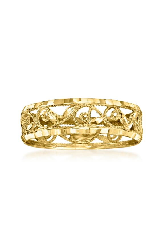 Italian 18kt Yellow Gold Filigree Leaf Eternity-Style Ring, Women's, Adult