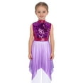 thumbnail image 3 of Hansber Kids Girls Sequin Sleeveless Mock Neck Liturgical Worship Praise Dance Dress Tunic Ballet Lyrical Dancewear Purple 10, 3 of 7