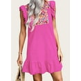 thumbnail image 6 of FreshPretty Women's Summer Mini Dress Casual V Neck Floral Embroidered Ruffle Sleeveless Shift Dress Flowy Boho Dress, 6 of 6