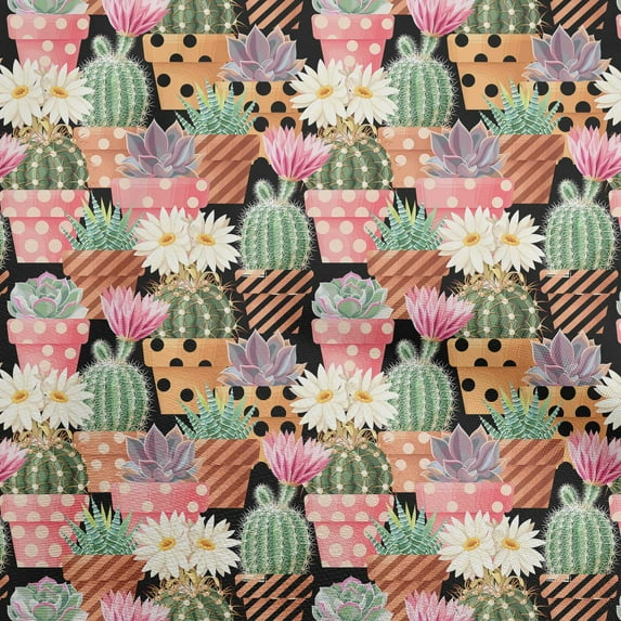 oneOone Cotton Poplin Black Fabric Plants Cactus With Flowers Quilting Supplies Print Sewing Fabric By The Yard 56 Inch Wide
