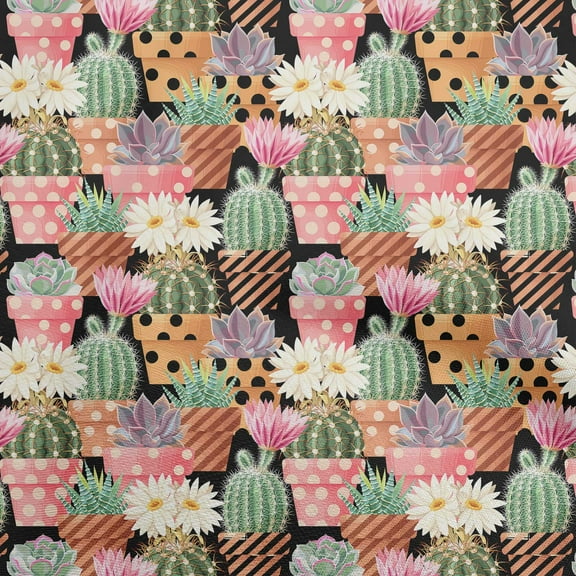 oneOone Cotton Flex Black Fabric Plants Cactus With Flowers Quilting Supplies Print Sewing Fabric By The Yard 40 Inch Wide