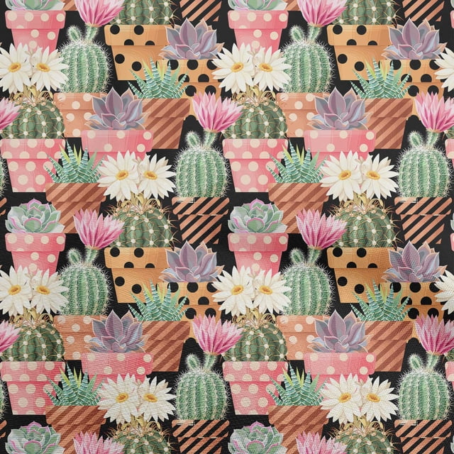 oneOone Polyester Spandex Black Fabric Plants Cactus With Flowers Sewing Craft Projects Fabric Prints By Yard 56 Inch Wide
