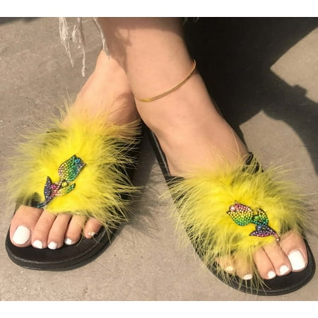 

LnjYIGJ Women s Slippers Women s Summer Fashion Plush Flowers Decoration Slippers Solid Color Flat Shoes