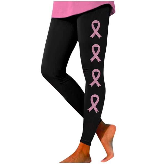MKLEKYY Leggings deportivos para mujer, con estampado de cintura alta, para el Mes de la Prevención del Cáncer de la Mujer, para ejercicios de levantamiento de pesas, pantalones de yoga (2)