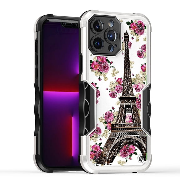 Bemz Heavy Duty Armor Rugged Case for iPhone 14 Plus - Eiffel Tower Flowers