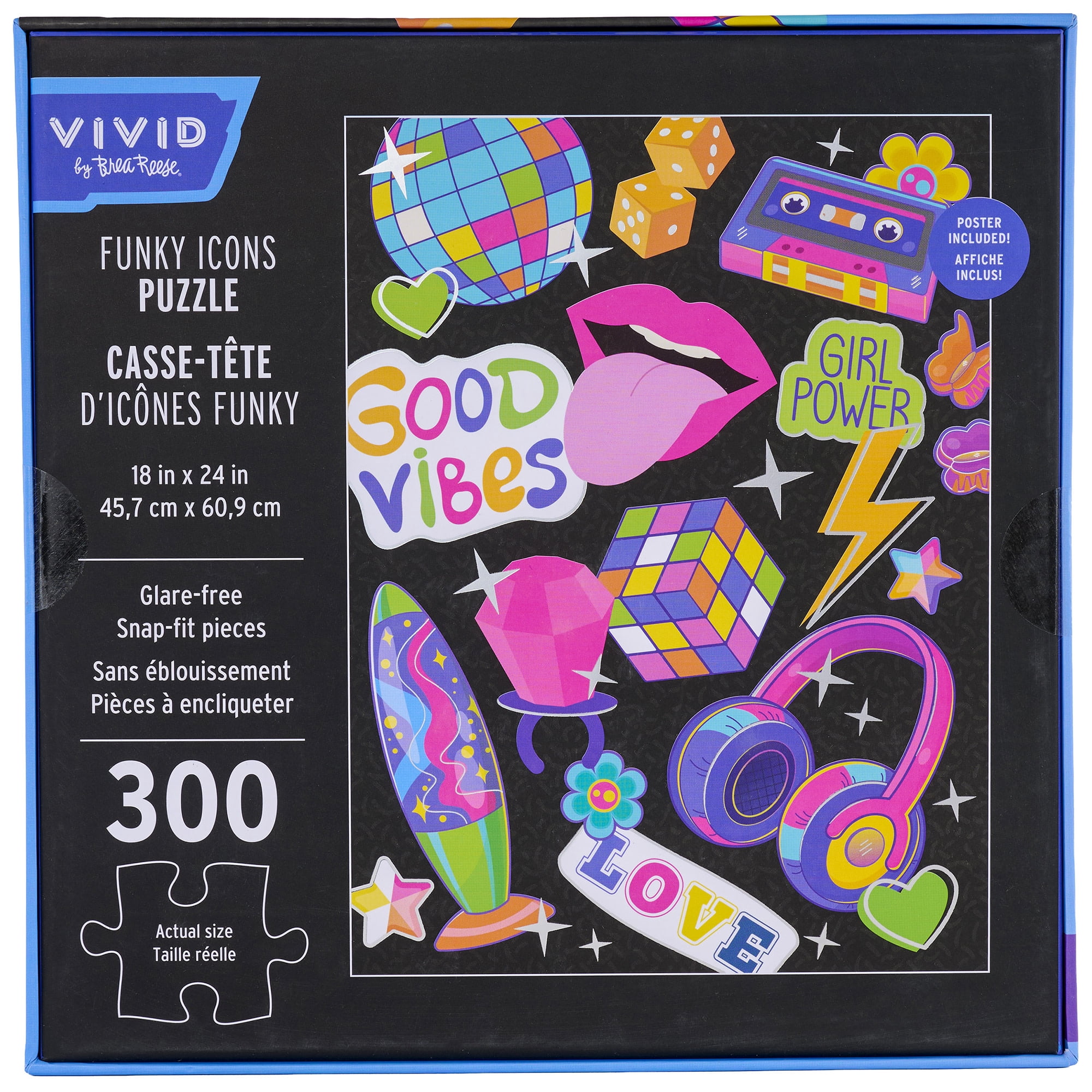 Vivid by Brea Reese: 300 Piece Puzzle - Funky Icons, Retro Neon Nostalgic Collage Jigsaw, Metallic Foil Accents, Soft-Touch, Image Reference Poster