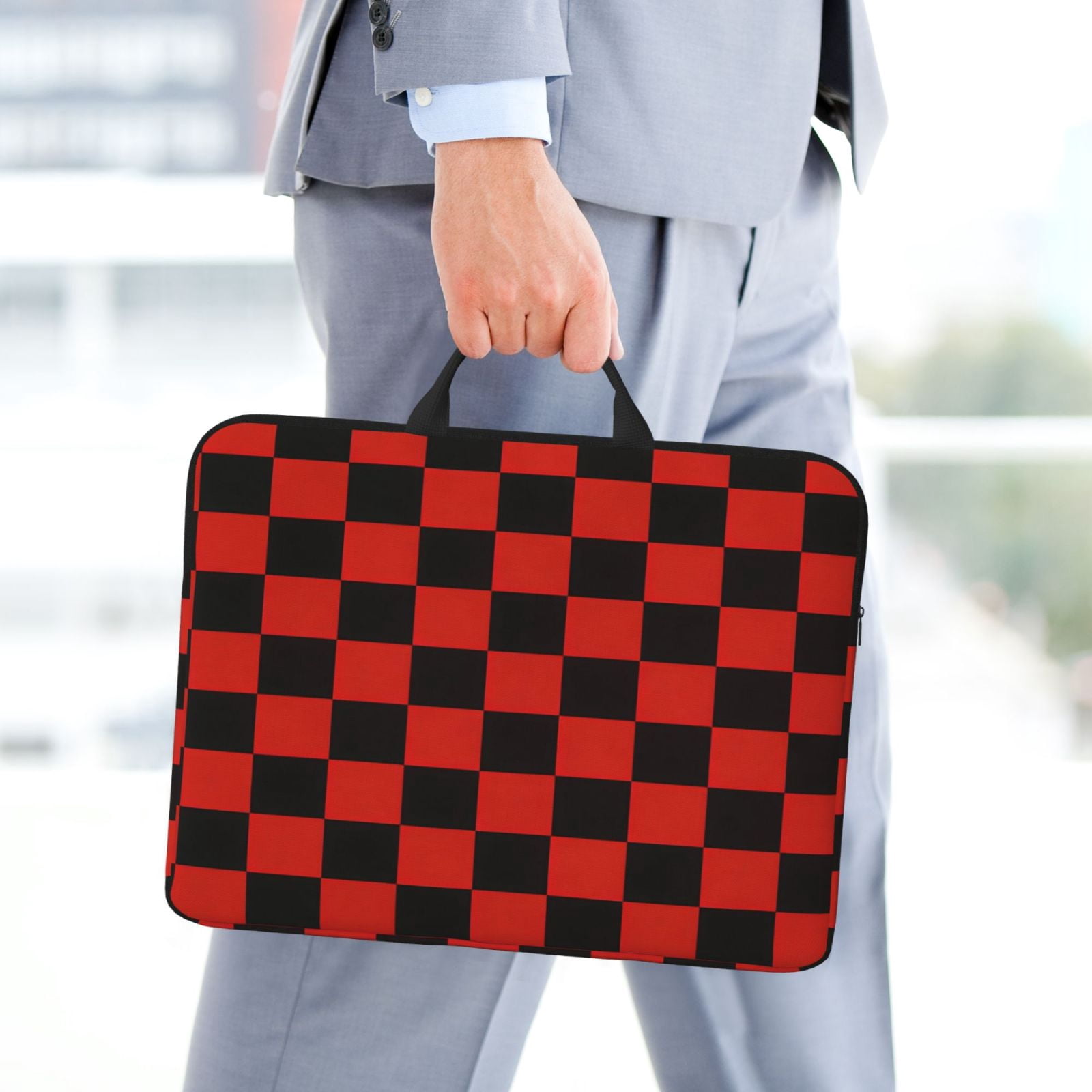 Laptop Sleeve Bag For Women Men 14inch Waterproof Durable Protective Computer Carrying Cover Handle Laptop Case Bag Red And Black Checkered Pattern (8)