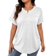 thumbnail image 2 of Uootdi Women's Henley Tops Short Sleeve Button Placket Blouses Casual Daily Style Soft Breathable Relaxed Fit Tees Gift, 2 of 7