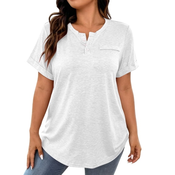 Kezqiaxn Ladies Tops and Blouses Short Sleeve Crew Neck Casual Shirts 2026 Summer Trendy Plus Size Clothes for Women