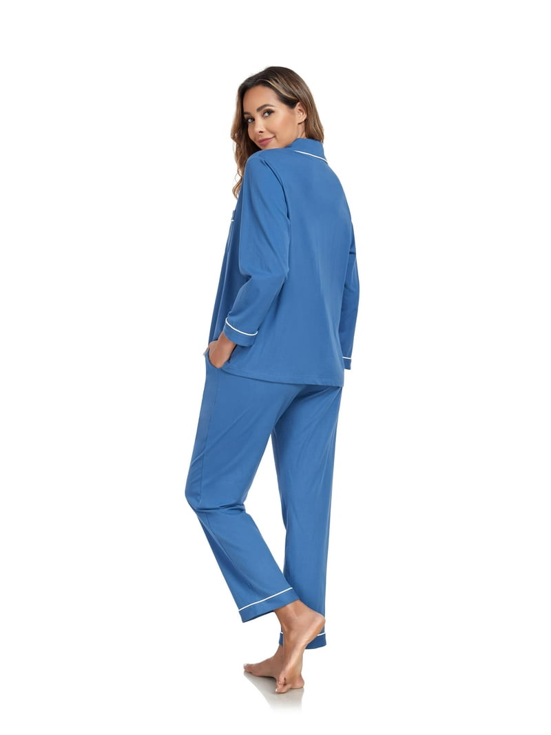 ベッド ANLIQI Women's 100% Cotton Long Sleeve Pajama Sets Button Down