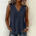 thumbnail image 2 of ClodeEU Women's V Neck Pleated Sleeveless Tank Top, Casual Loose Fit Blouse Navy,Women's Plus XXL, 2 of 8