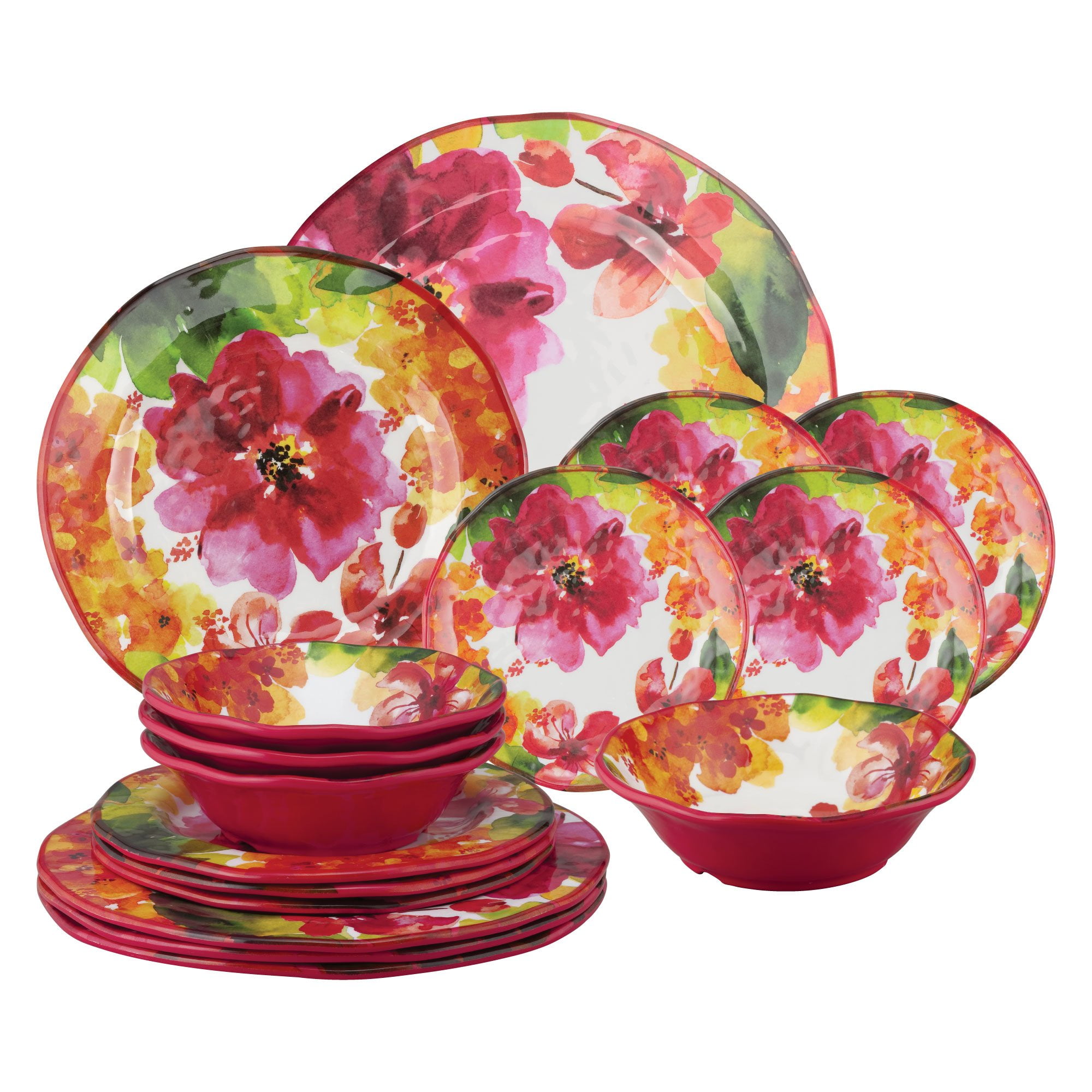 Gourmet Art 16-Piece Pink Floral Heavyweight and Durable Melamine ...
