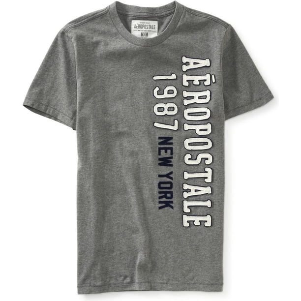 Aeropostale Vertical 1987 New York playera adornada para hombre, gris, pequeña Aeropostale Camiseta adornada