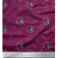 thumbnail image 1 of Soimoi Pink Modal Satin Fabric Wreath & Pine Tree Stripe Printed Fabric 1 Yard 42 Inch Wide, 1 of 3
