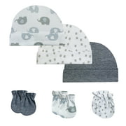 MODERN BABY 3Pk Cap & Scratch Mittens 0-3 Months Newborn Infants Beanie Hat & Gloves Bundle