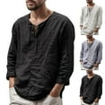 thumbnail image 7 of TrendOFT Mens Cotton Linen Henley Shirts Long Sleeve Hippie Casual Solid Beach T-Shirts Beige L, 7 of 7