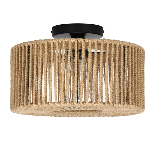 Neoglint Rattan Woven Light Fixtures Semi Flush Mount Ceiling Light