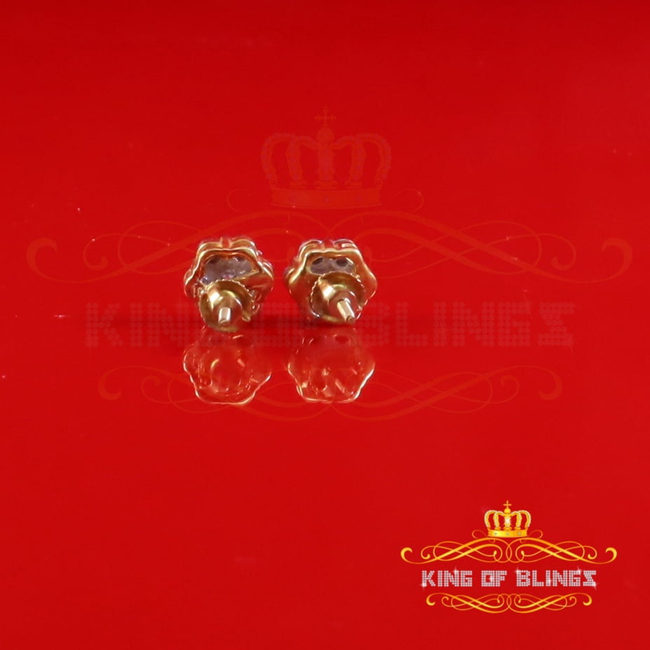 King of Bling's 10K Real Yellow Gold with Real 0.10CT Diamond Floral Men's/Women's Stud Earrings