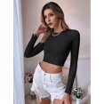 thumbnail image 6 of Women'S Backless Long Sleeve Ribbed Knit Crop Top Slim Fit Crew Neck Twist Back Cut Out Fitted Shirt, 6 of 8