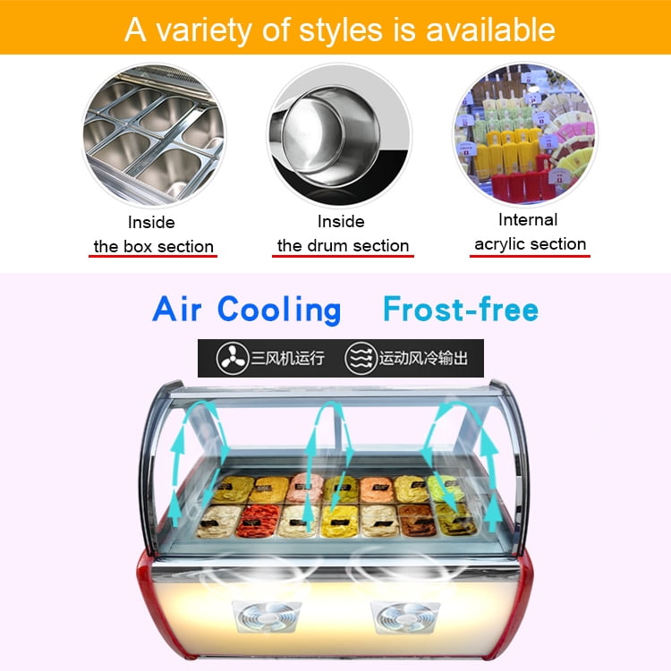 Kolice Commercial 14 Pans Hard Ice Cream Showcase Freezer, Gelato Display Freezer, Ice Cream Dipping Cabinet - Auto Defrost, Anti-fog Glass