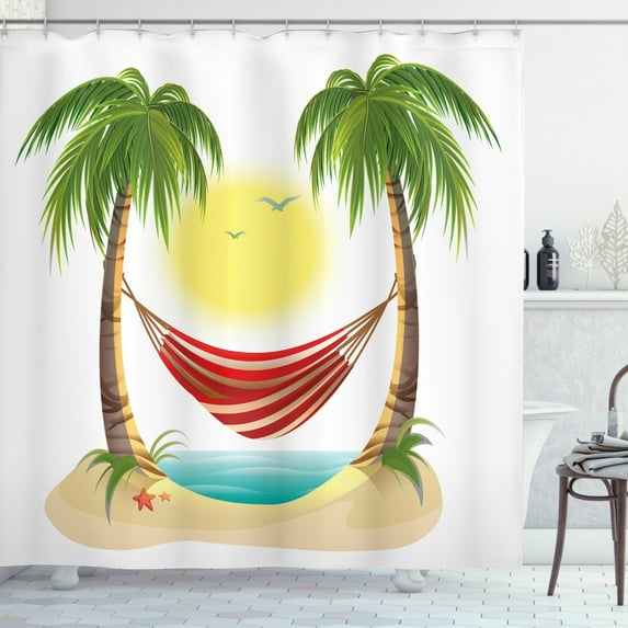 Ambesonne Graphic Beach Shower Curtain, Hammock Between Palms, 69"Wx84"L, Multicolor