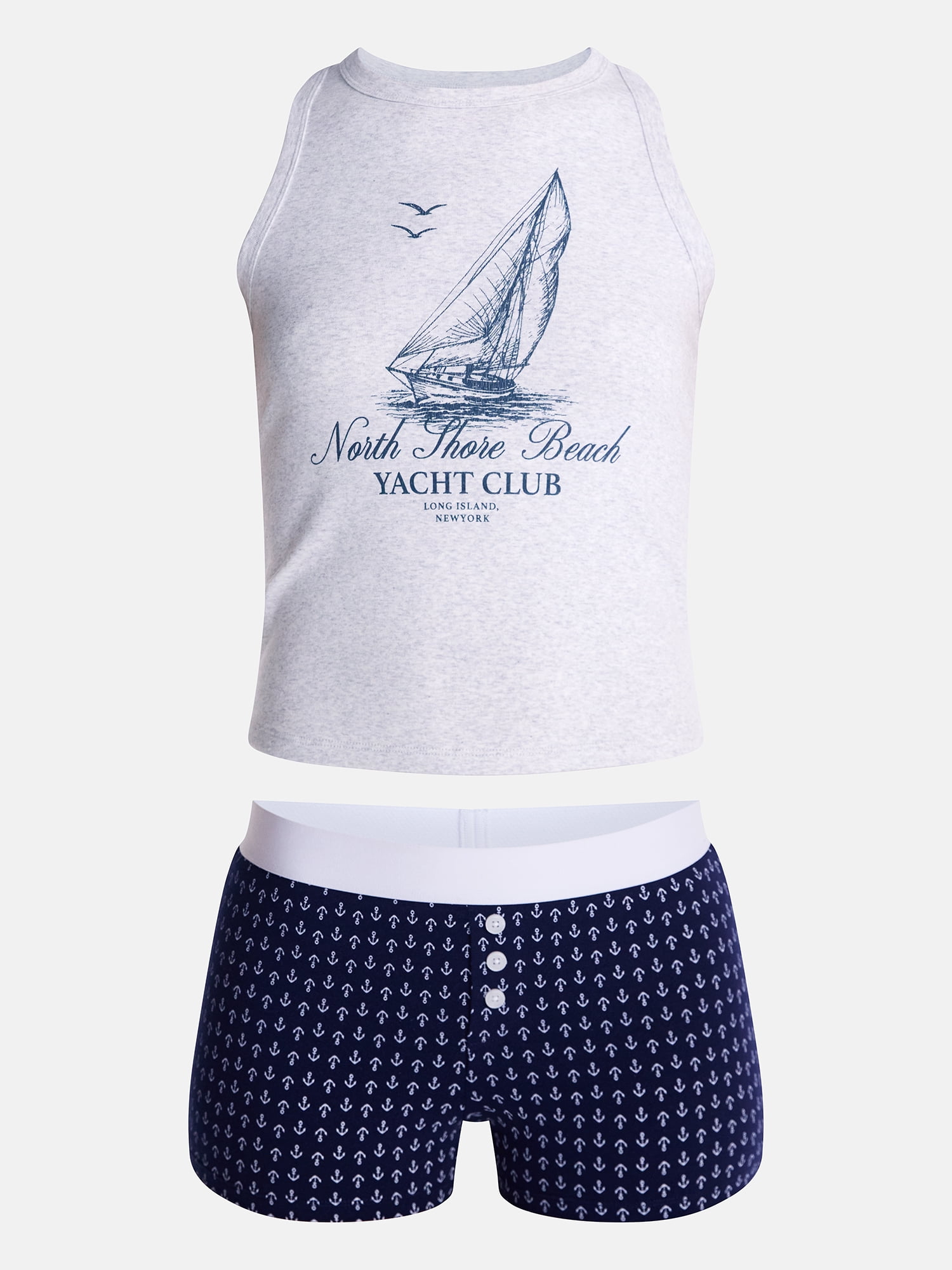 No Boundaries Sleepwear Ribbed Tank Top and Boxers Set from our Cloud Core Collection, 2 Piece, Women’s and Women’s Plus XXS-3X