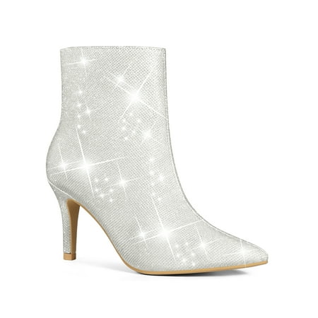 

Allegra K Women s Sparkle Sequin Pointed Toe Side Zipper Stiletto Heel Ankle Boots