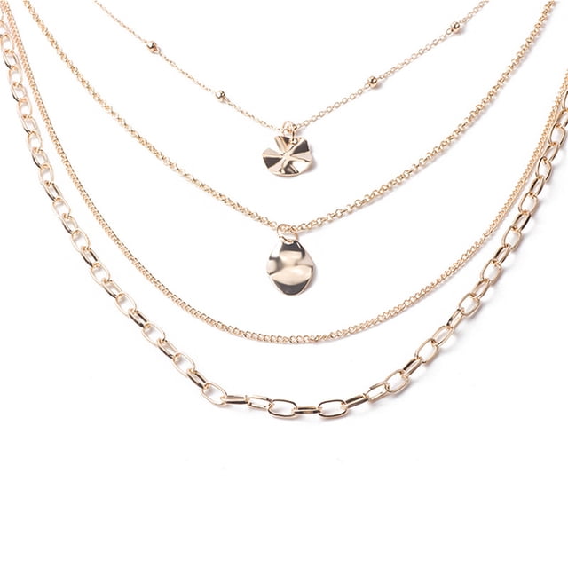 Daisyyozoid Ladies Fashion Multilayer Geometric Stitching Pearl Letter Necklace