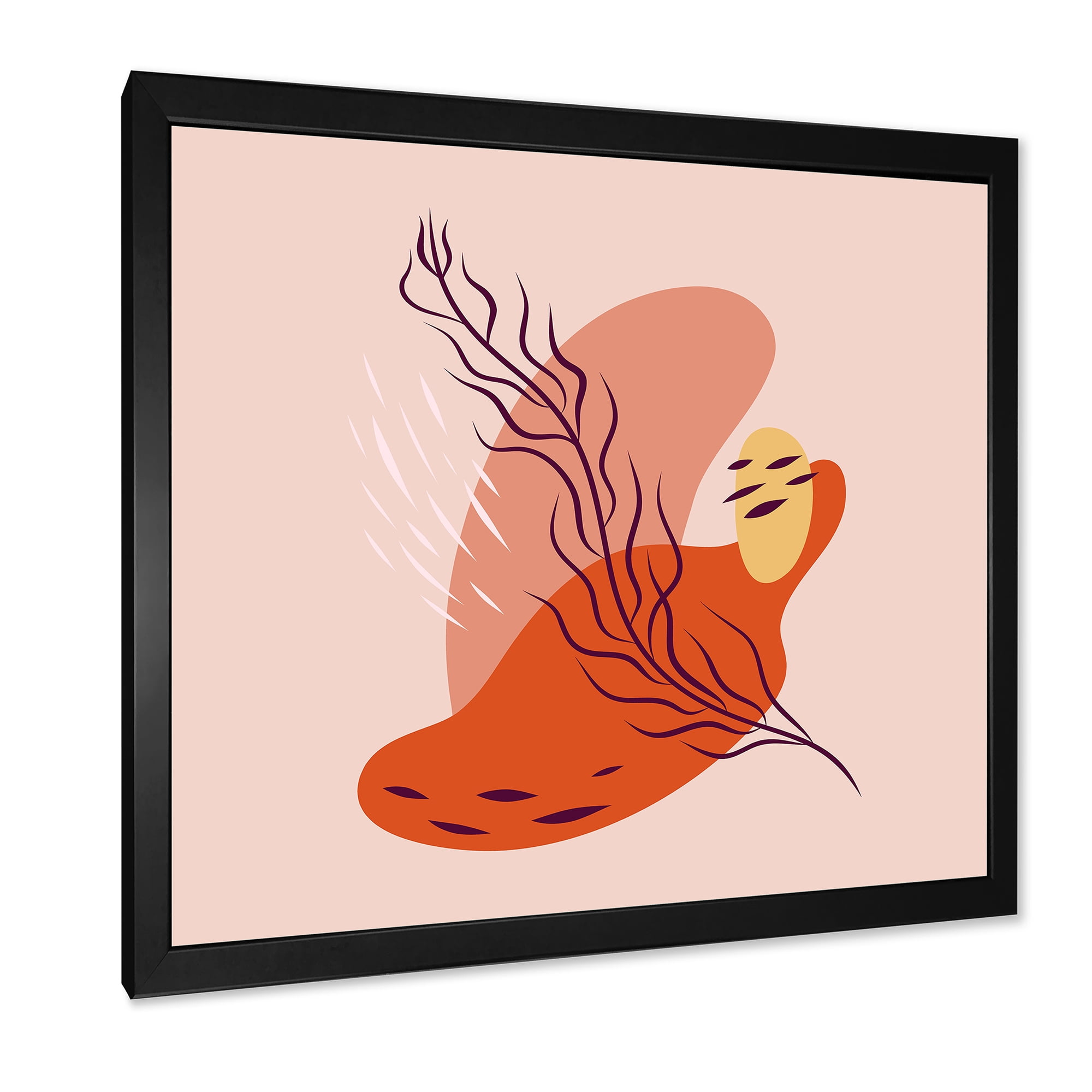Abstract Warm Colors Spring Leaf 36 in x 36 in Framed Painting Canvas Art Print, by Designart