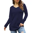 thumbnail image 2 of TEMOFON Womens tunic top Long Sleeve fall v neck Shirt Going Out Plain Color Basic Top Fashion Tunics Tee Blouse clothes, 2 of 5